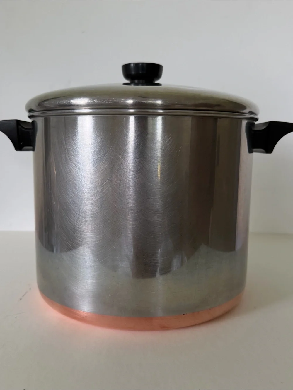 Vintage 1801 Revere Ware 8 Qt Stock Pot & Lid Copper Bottom Clinton ILL USA 1989